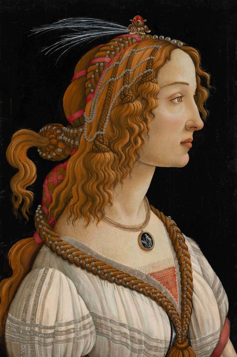 Portrait of Simonetta Vespucci as Nymph,Sandro Botticelli,Oil Painting,Oil Painting, 1girl, solo, jewelry