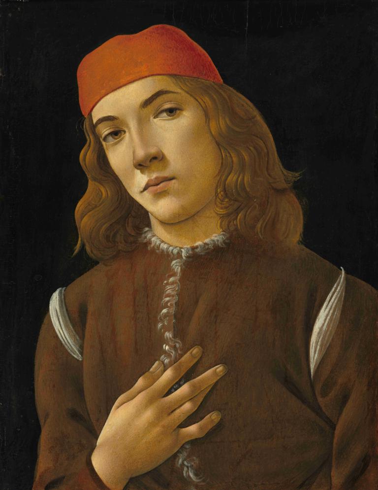 Portrait of a Youth,Sandro Botticelli,Oil Painting,Oil Painting, solo, male focus, 1boy, brown hair