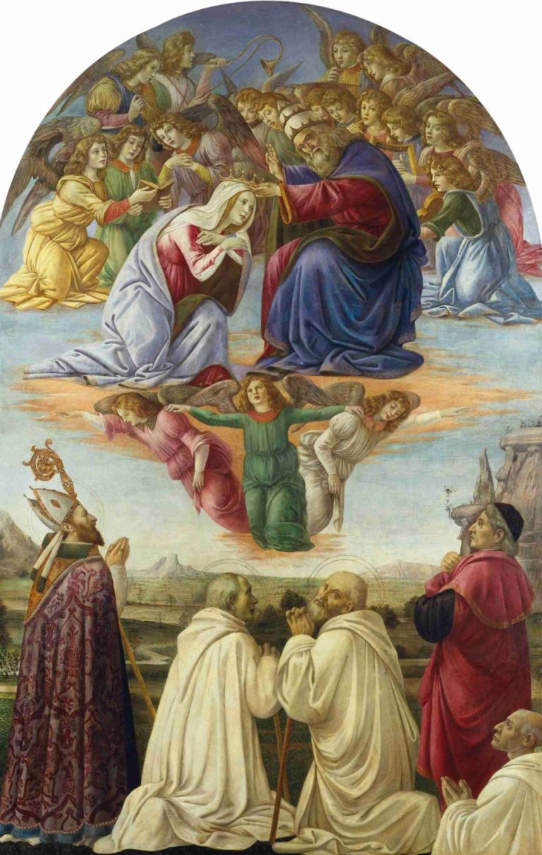 The Coronation Of The Virgin,De kroning van de maagd,Sandro Botticelli,Olieverf,Olieverf, meerdere jongens