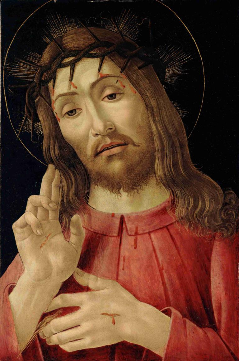 The Resurrected Christ,De herrezen Christus,Sandro Botticelli,Olieverf,Olieverf, solo, gezichtshaar