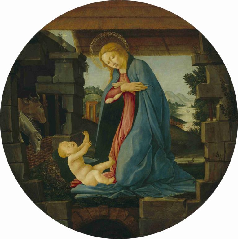 The Virgin Adoring the Child,Jungfrun tillbedjande barnet,Sandro Botticelli,Oljemålning,Oljemålning