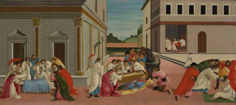 Three Miracles of Saint Zenobius,Tiga Keajaiban Saint Zenobius,Sandro Botticelli,Lukisan cat minyak