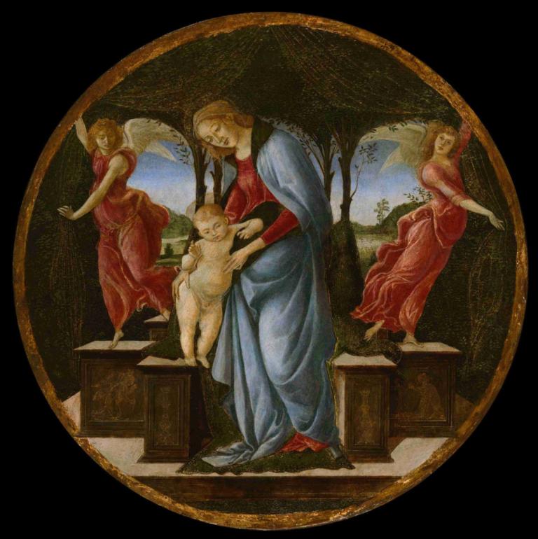 Virgin and Child with Two Angels,Perawan dan Anak dengan Dua Malaikat,Sandro Botticelli,Lukisan cat minyak