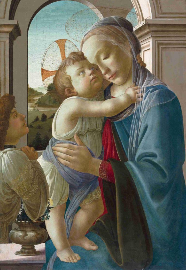 Virgin and Child with an Angel,Maagd en kind met een engel,Sandro Botticelli,Olieverf,Olieverf