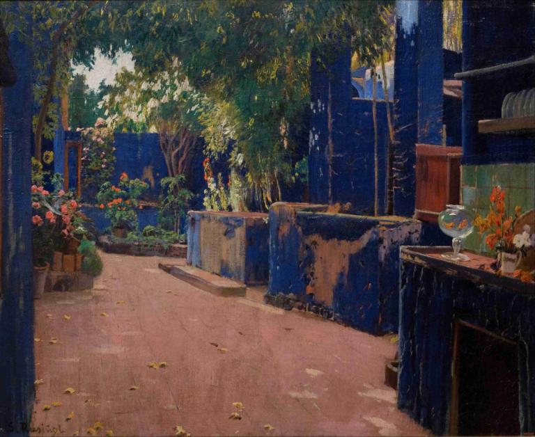 Blue Courtyard. Arenys de Munt,Mavi Avlu. Arenys de Munt,Santiago Rusiñol,Yağlı boya,Yağlı boya, insan yok