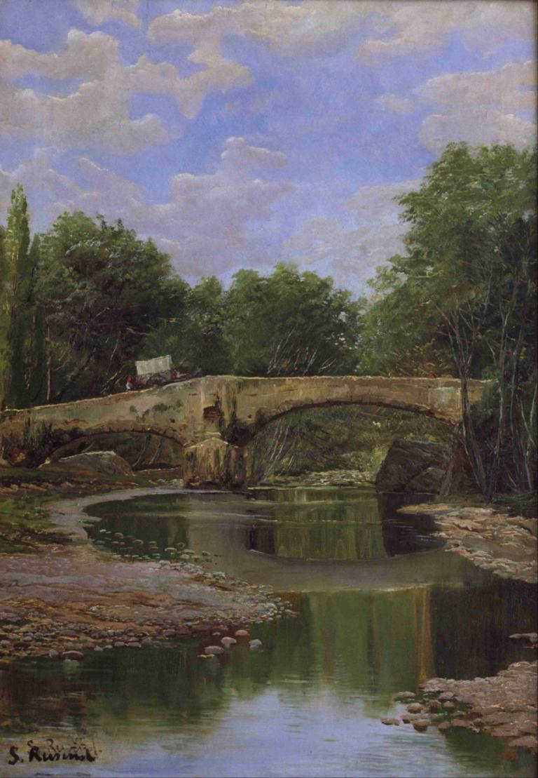 Bridge over a River,Santiago Rusiñol,Oil Painting,Oil Painting, scenery, outdoors, no humans, cloud, sky