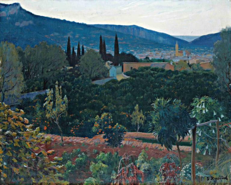 El Valle, Soller,Santiago Rusiñol,Oljna slika,Oljna slika, kulisa, na prostem, drevo, brez ljudi, gora