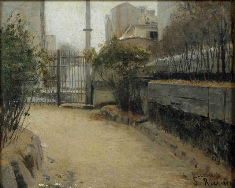 Garden of Montmartre,Santiago Rusiñol,Oil Painting,Oil Painting, no humans, tree, scenery, outdoors