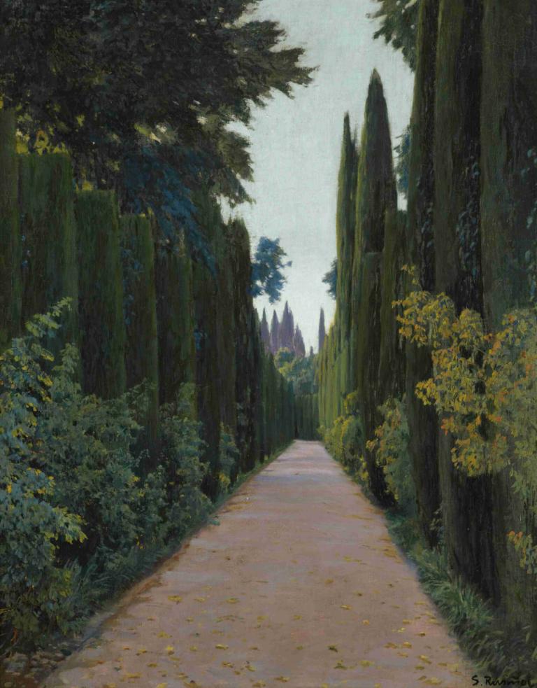 Gardens Of The Generalife, Granada,Generalife Bahçeleri, Granada,Santiago Rusiñol,Yağlı boya,Yağlı boya