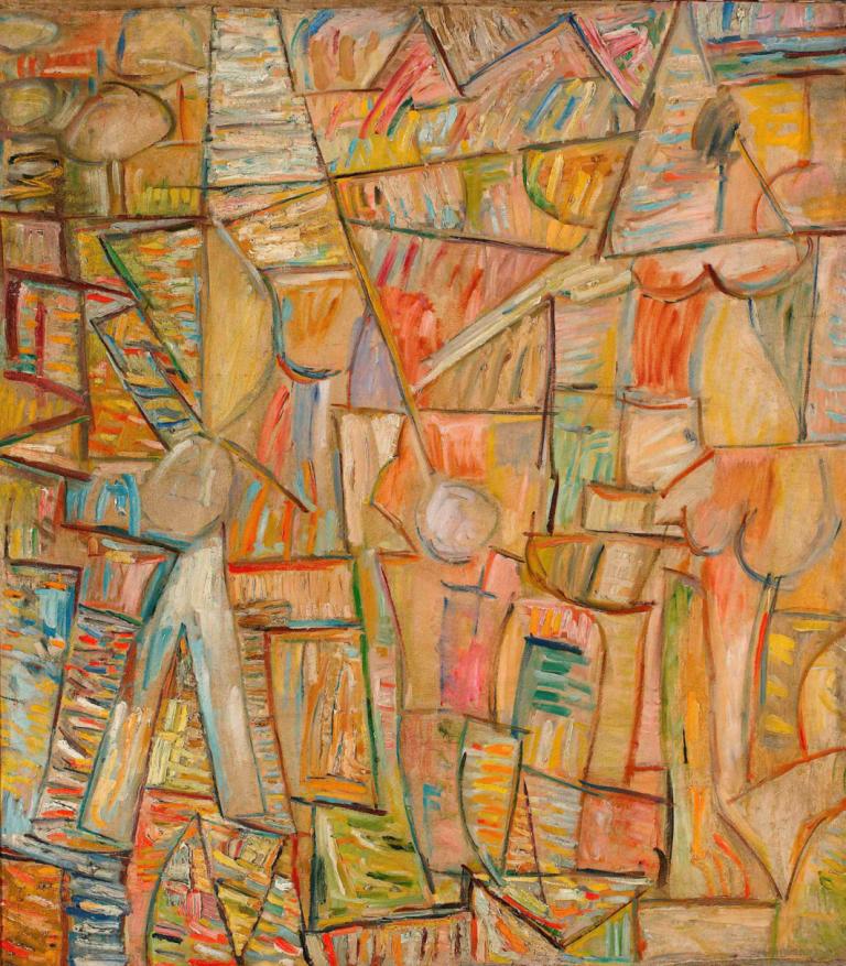 Composition,Sasza Blonder,Oil Painting,Oil Painting, shop, traditional media, colorful, solo, abstract, 1girl