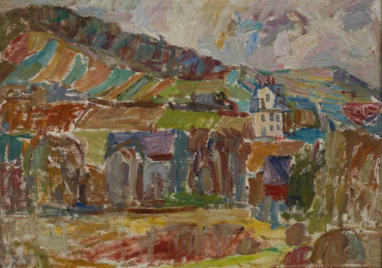 Mountain Village,Sasza Blonder,Oil Painting,Oil Painting, scenery, painting (medium), traditional media