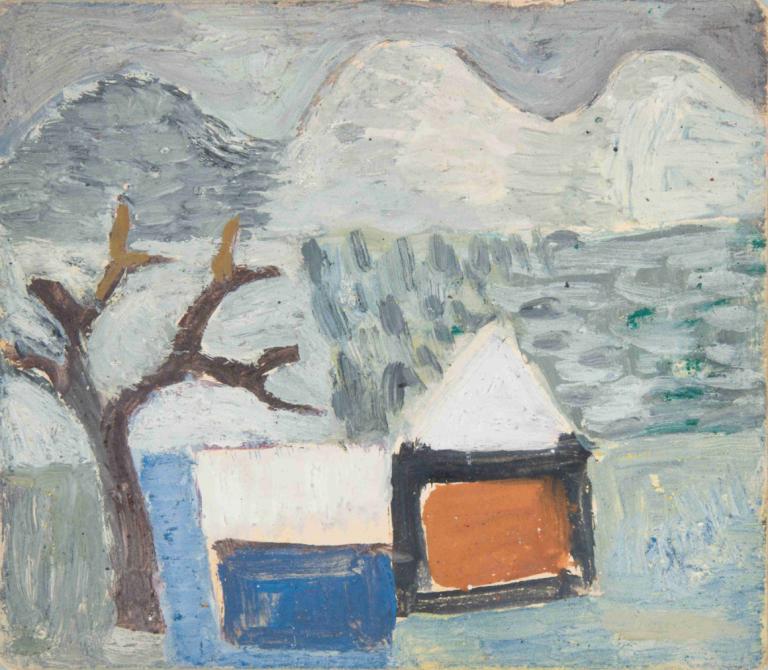 Pejzaż zimowy z domami,Paysage d'hiver avec maisons,Sasza Blonder,Sasha Blonder,Peinture à l'huile