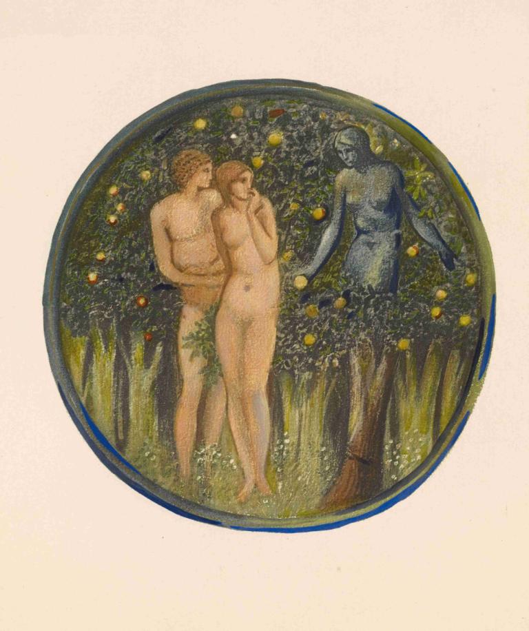 Adder's Tongue,Sir Edward Coley Burne-Jones,Illustration,Illustration, fine art parody, nude, 1boy, 1girl