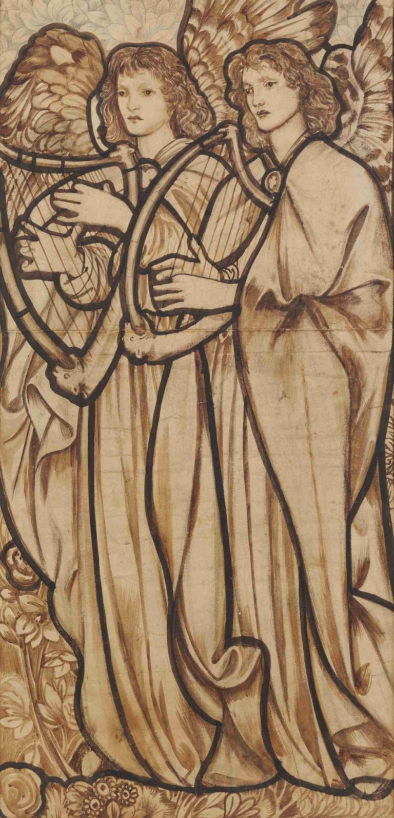 Angels Playing Harps,Sir Edward Coley Burne-Jones,Illustration,Illustration, harp, instrument, wings, holding