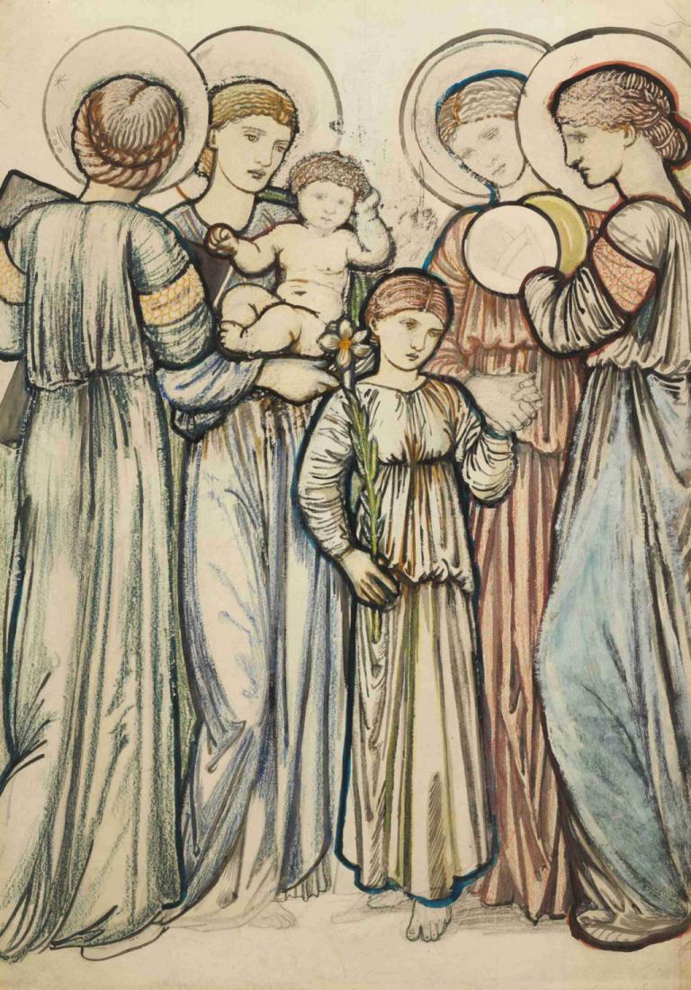 Angels and Children,Sir Edward Coley Burne-Jones,Illustration,Illustration, baby, multiple boys, holding