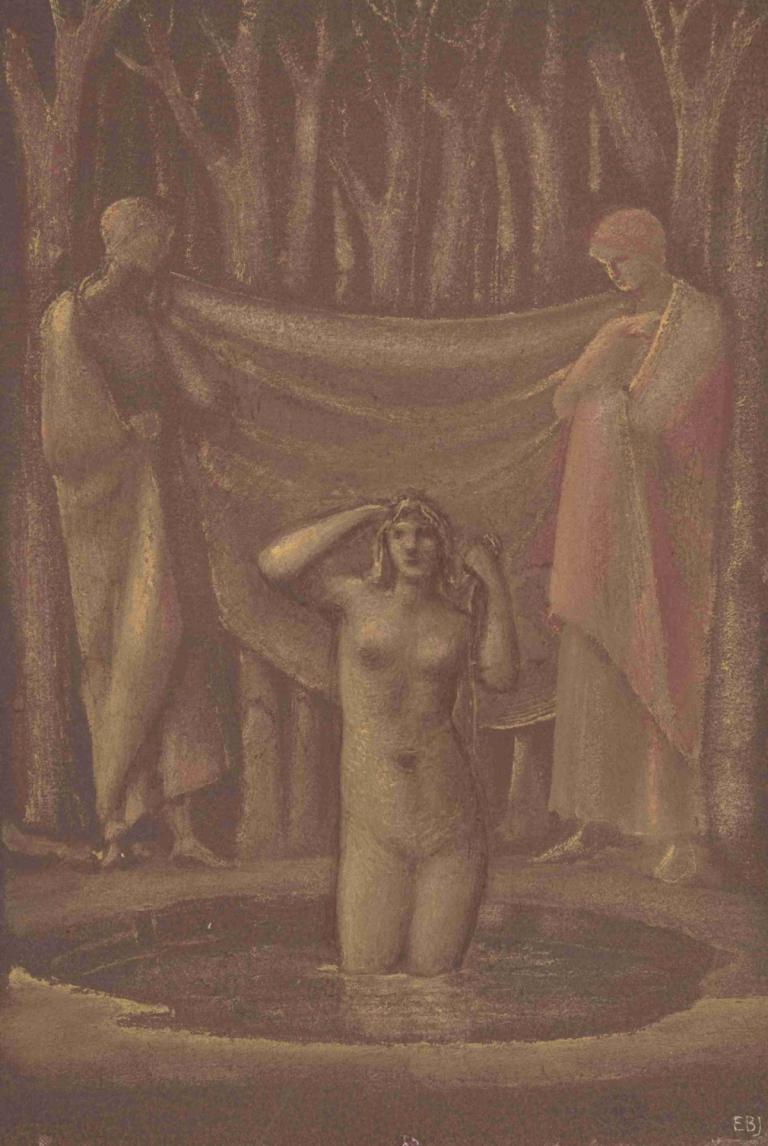 Bath of Venus,Sir Edward Coley Burne-Jones,Illustration,Illustration, breasts, nude, nipples, nature, tree