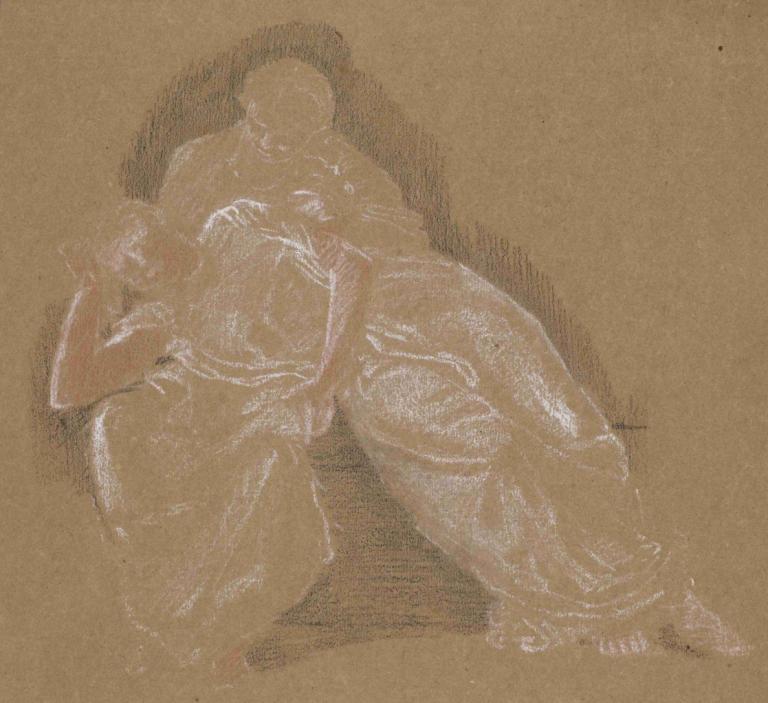 Female - Drapery Study of Two Seated Figures,Kvinna - Draperi Studie av två sittande figurer