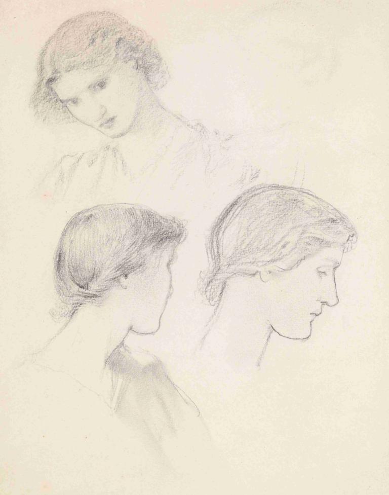 Female - Head Study of a Girl,Perempuan - Studi Kepala Anak Perempuan,Sir Edward Coley Burne-Jones,Sketsa