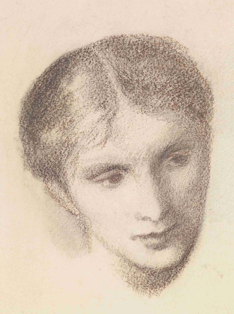 Female - Head Study of a Woman,Perempuan - Studi Kepala Perempuan,Sir Edward Coley Burne-Jones,Sketsa,Sketsa