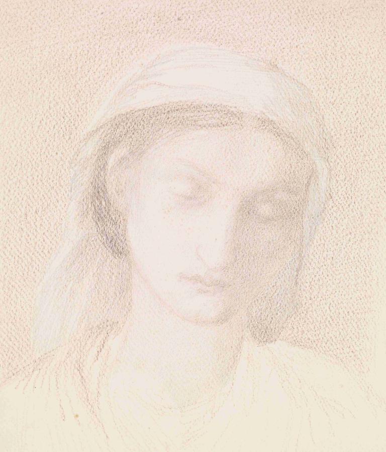 Female - Head Study of a Woman,Perempuan - Studi Kepala Perempuan,Sir Edward Coley Burne-Jones,Sketsa,Sketsa