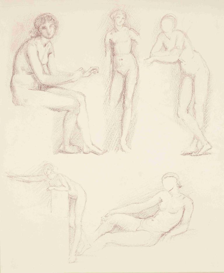 Female Nude - Five Studies,Perempuan Telanjang - Lima Studi,Sir Edward Coley Burne-Jones,Sketsa,Sketsa