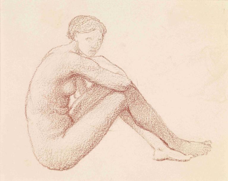 Female Nude - Study,Wanita telanjang - Studi,Sir Edward Coley Burne-Jones,Sketsa,Sketsa, solo, telanjang