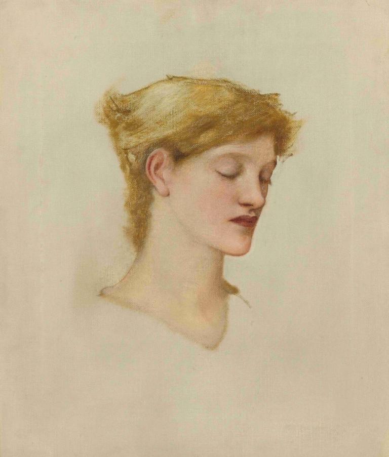 Head Of A Woman,Голова женщины,Sir Edward Coley Burne-Jones,Сэр Эдвард Коули Берн-Джонс,Иллюстрация