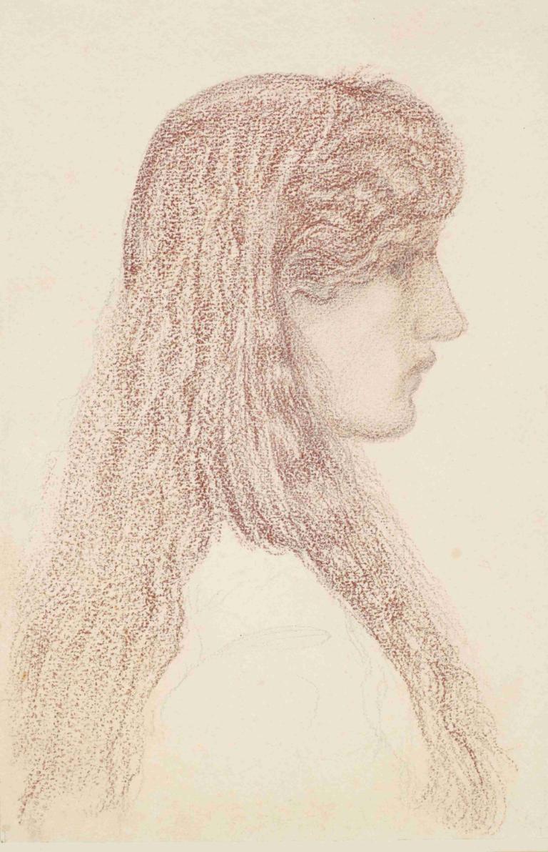 Maria Zambaco - Profile Study,Sir Edward Coley Burne-Jones,Schizzo,Schizzo, assolo, 1 ragazza, capelli lunghi