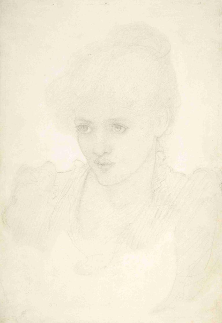 Portrait of a Young Girl,Ritratto di una ragazza,Sir Edward Coley Burne-Jones,Schizzo,Schizzo, 1 ragazza