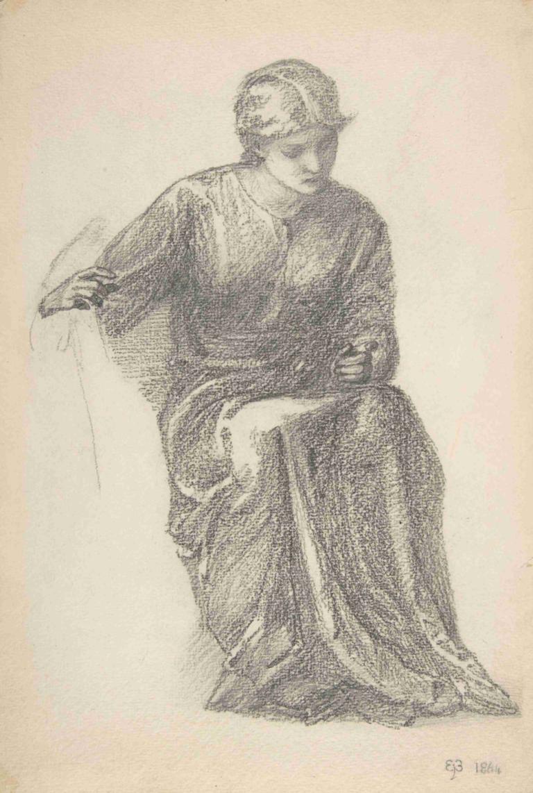 Seated Woman,Istuva nainen,Sir Edward Coley Burne-Jones,Luonnos,Luonnos, yksin, terävät korvat, istuu