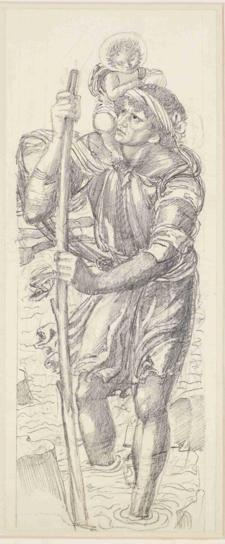 St Christopher and the Infant Christ,Pyhä Kristoffer ja Kristuslapsi,Sir Edward Coley Burne-Jones,Luonnos