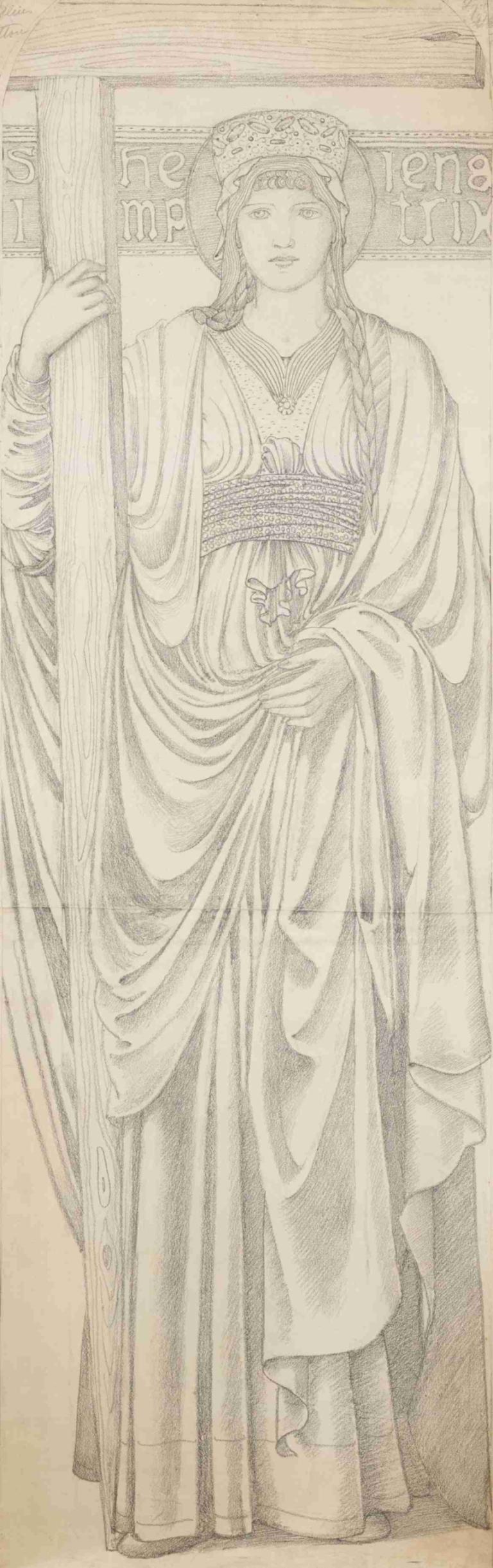 St Helena,Sir Edward Coley Burne-Jones,Skiss,Skiss, solo, 1 pojke, manligt fokus, morgonrock, svartvit