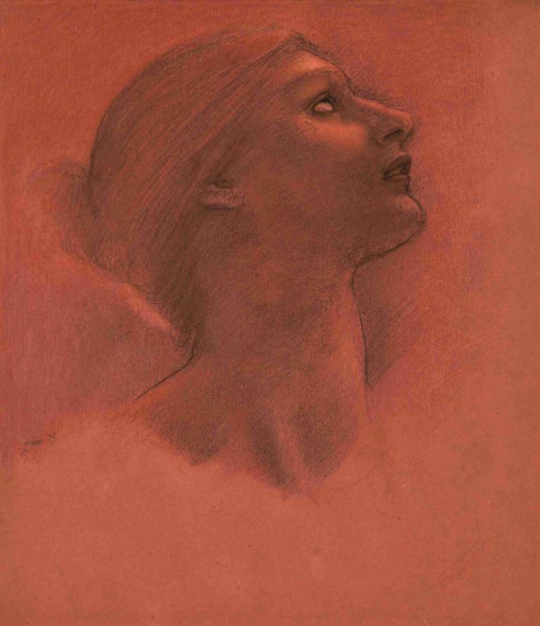 Study for the head of hope,Studie för hoppets huvud,Sir Edward Coley Burne-Jones,Skiss,Skiss, solo, slår upp