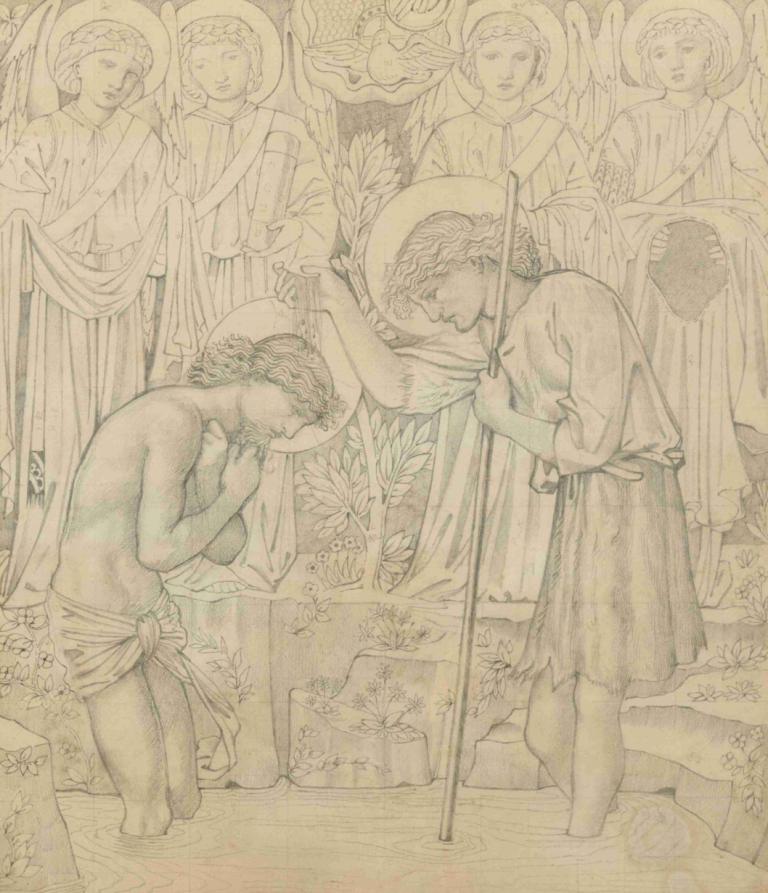 The Baptism of Christ,Die Taufe Christi,Sir Edward Coley Burne-Jones,Kupferstich,Kupferstich, Kunstparodie