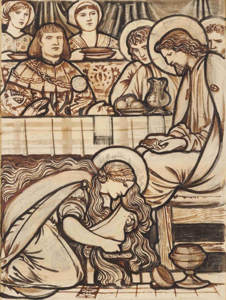 The Magdalen anointing Christ's Feet,Ma-thê-la bôi chân của Đấng Ki-tô,Sir Edward Coley Burne-Jones