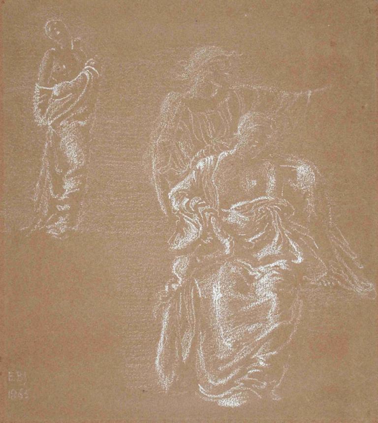 Three Figures,Drie cijfers,Sir Edward Coley Burne-Jones,Illustratie,Illustratie, monochroom, monster, 1meisje