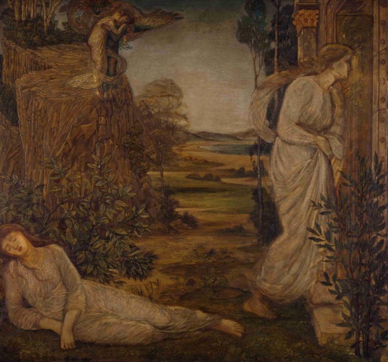 Zephyrus Bearing Psyche to the Mountain,Zephyrus Membawa Jiwa ke Gunung,Sir Edward Coley Burne-Jones