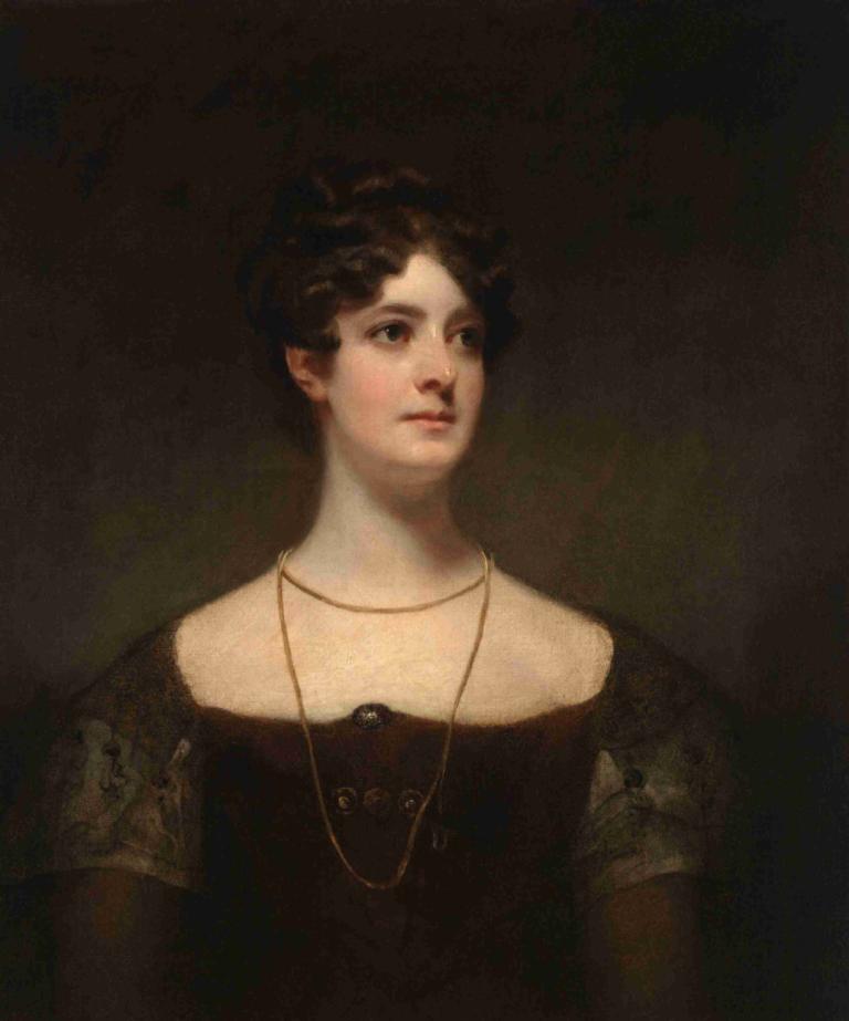 Mrs. James Wedderburn, née Isabelle Clerk,Sir Henry Raeburn,Oil Painting,Oil Painting, solo, jewelry, 1girl