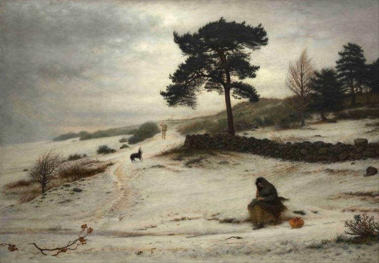 Blow Blow Thou Winter Wind,Sir John Everett Millais,Oil Painting,Oil Painting, tree, outdoors, scenery