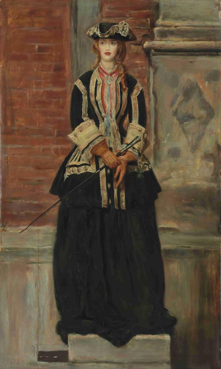 Charlie is my Darling,Sir John Everett Millais,Oil Painting,Oil Painting, 1girl, solo, hat, gloves, weapon