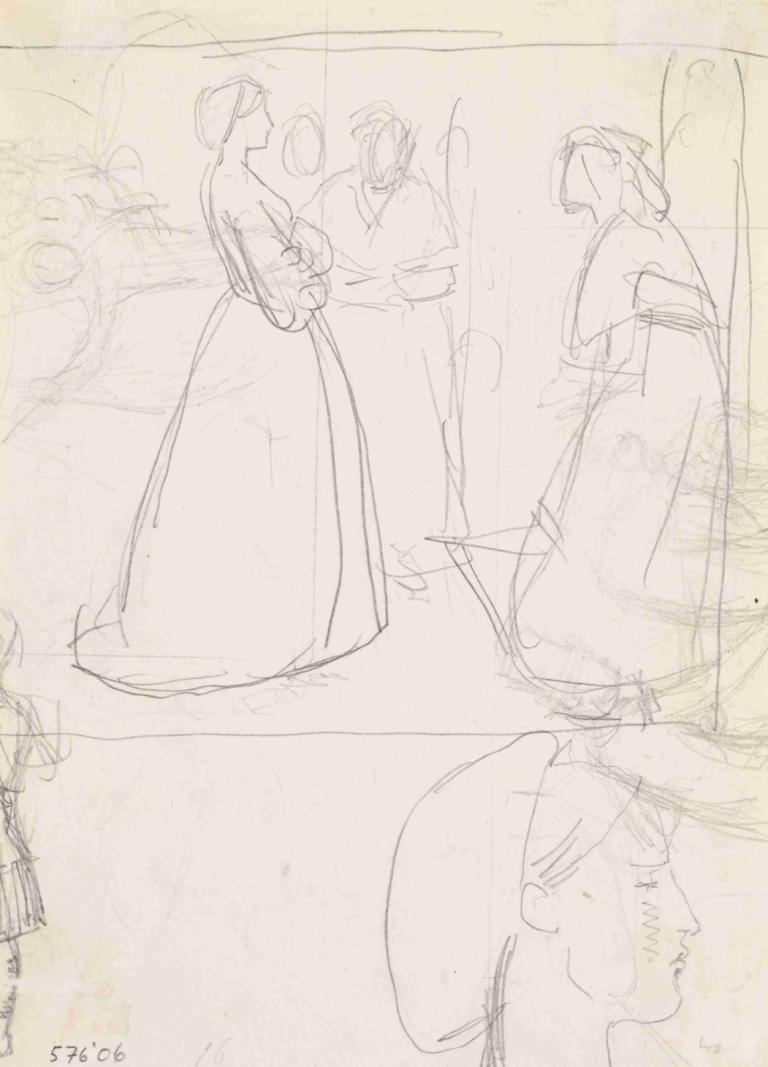 Christina Rossetti's Maude Clare - Figure and Head Studies,克裡斯蒂娜·羅塞蒂的莫德·克萊爾--形體與頭部研究,Sir John Everett Millais