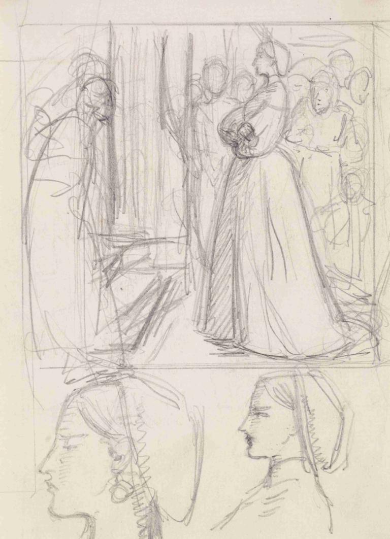 Christina Rossetti's Maude Clare - Figure and Head Studies,Sir John Everett Millais,Sketch,Sketch, sketch