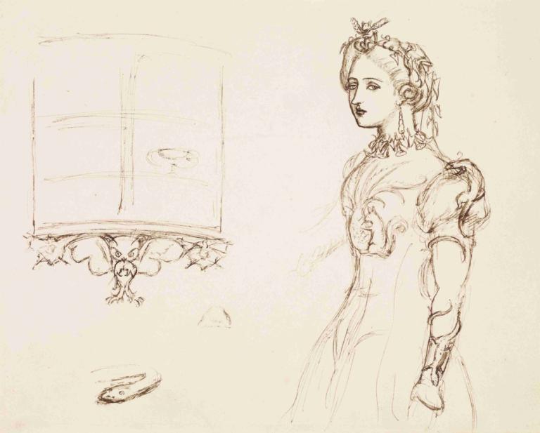 Effie Ruskin wearing a Dress decorated with natural Ornament,Sir John Everett Millais,Sketch,Sketch, 1girl