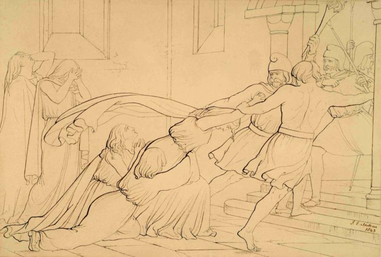 Elgiva Seized by Order of Odo, Archbishop of Canterbury,Sir John Everett Millais,Sketch,Sketch