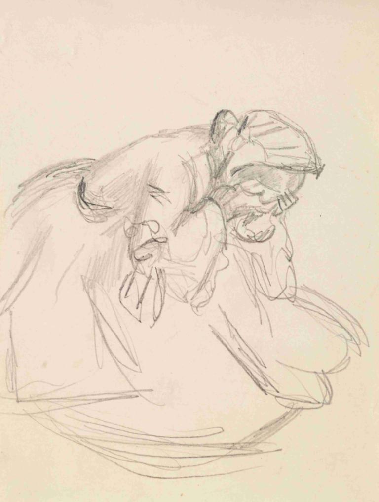 Female - Sketch of a distraught Woman, seated,Nainen - Luonnos häiriintyneestä naisesta, istuu