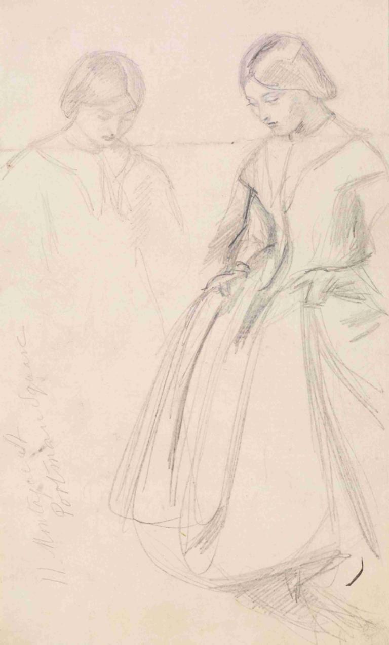 Female - Sketches of a Girl holding her Skirt,Sir John Everett Millais,Sketch,Sketch, sketch, robe, 1girl