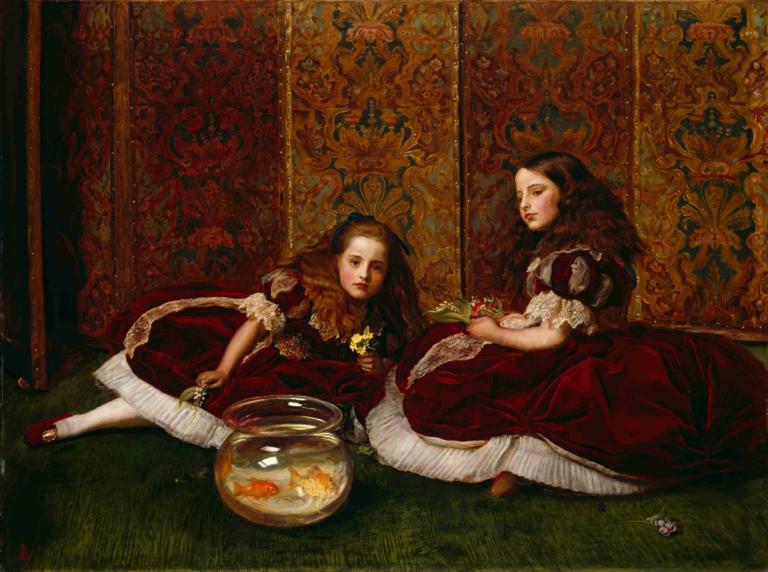 Leisure Hours,Sir John Everett Millais,Oil Painting,Oil Painting, fine art parody, multiple girls, 2girls