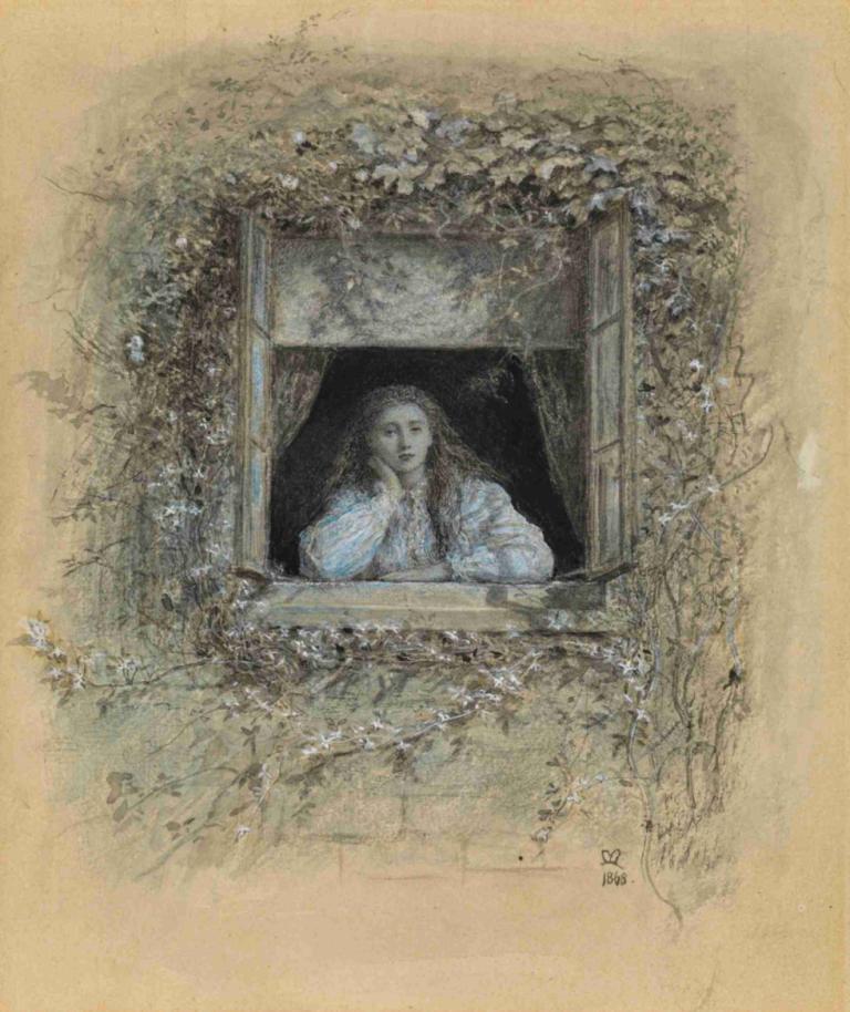 Reverie,Sir John Everett Millais,Oliemaleri,Oliemaleri, solo, vindue, udefra, 1 dreng, mandligt fokus