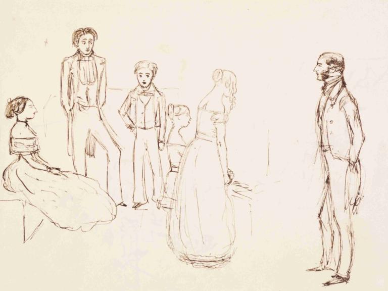 Sketch of an Evening Party,Esquisse d'une soirée,Sir John Everett Millais,Croquis,Croquis, robe