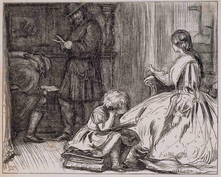 Son Christopher - The Constables breaks into the House,Sir John Everett Millais,Copperplate Etching